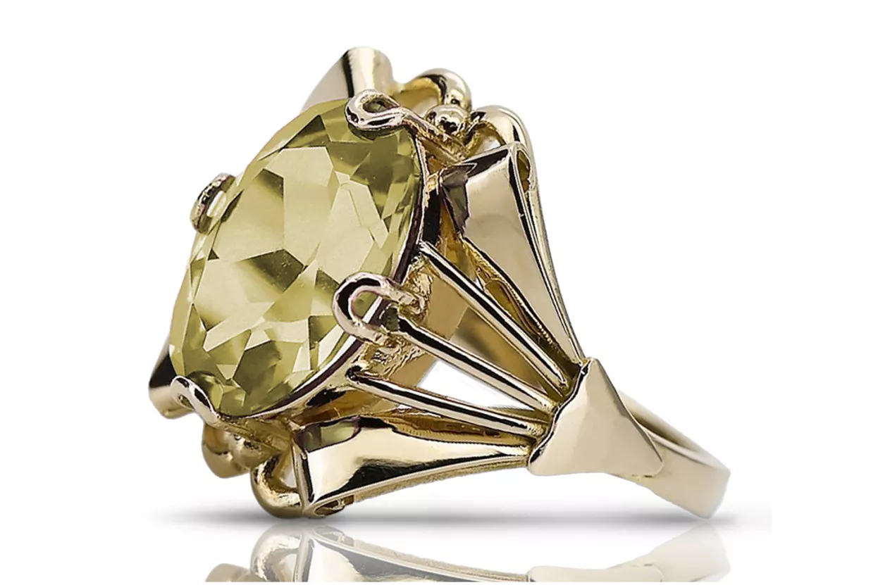 14k żółte złoto Żółty Perydot Pierścionek Vintage vrc015y